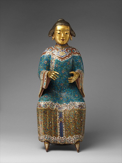 A cloisonné figure from the Qing Dynasty.
